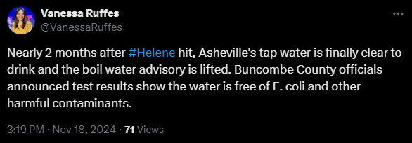 boil order lifted 2 months after hurricane helene x post
